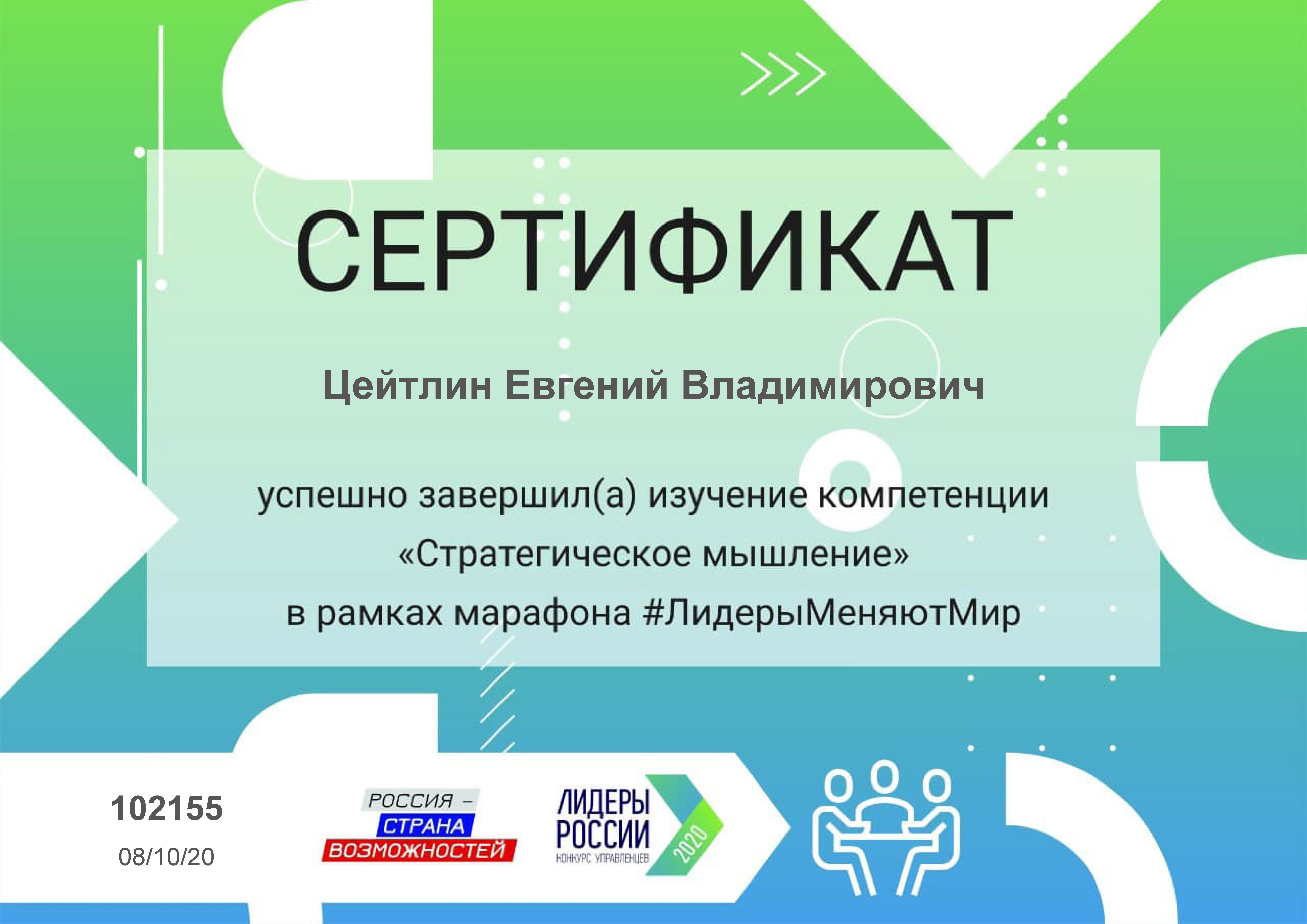 Сертификат ЛидерыМеняютМир Стратегия 2020